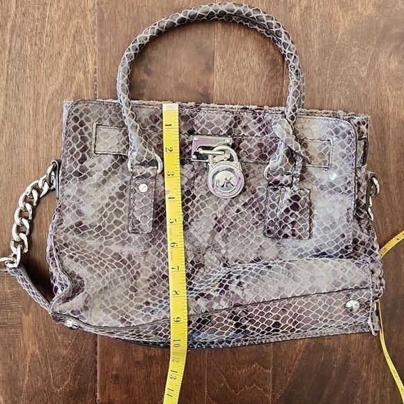 MICHAEL KORS Hamilton Dark Grey Python Snakeskin Prints Small Satchel Bag - Picture 14 of 16